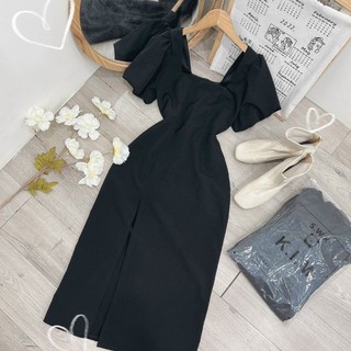 Đầm váy body tay phồng xẻ đùi tôn dáng