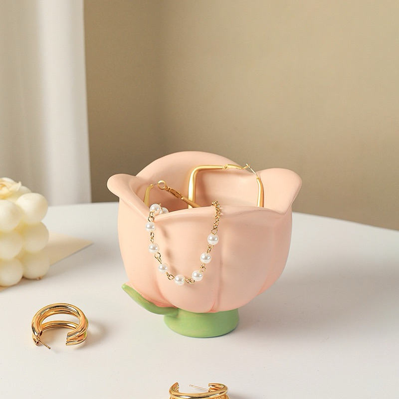 Hộp Đựng Trang Sức Bánh Kẹo Mỹ Phẩm Để Bàn Hình Hoa Tulip Sáng Tạo Trang Trí Phòng Ngủ