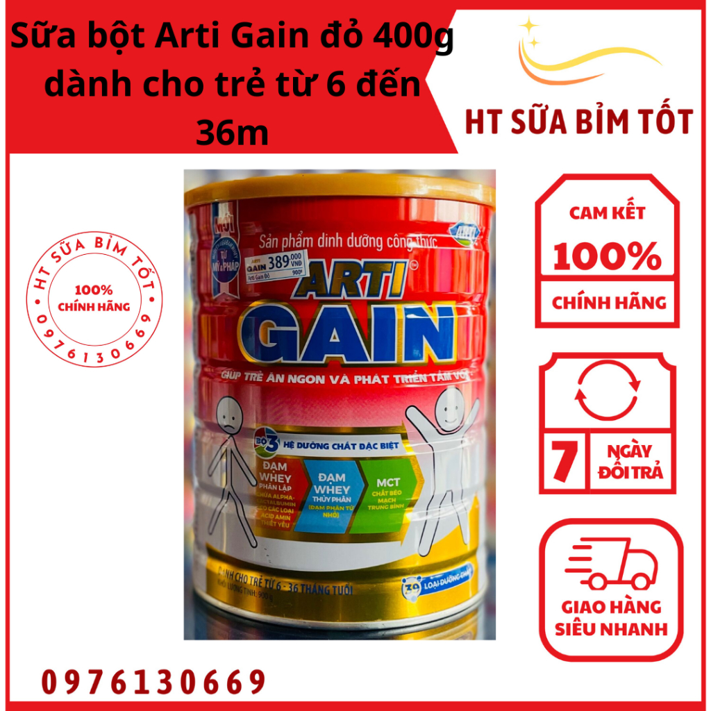 Sữa bột Arti Gain đỏ 400g dành cho trẻ từ 6 đến 36 tháng Tăng cân hiệu quả cho trẻ gầy Dễ Uống