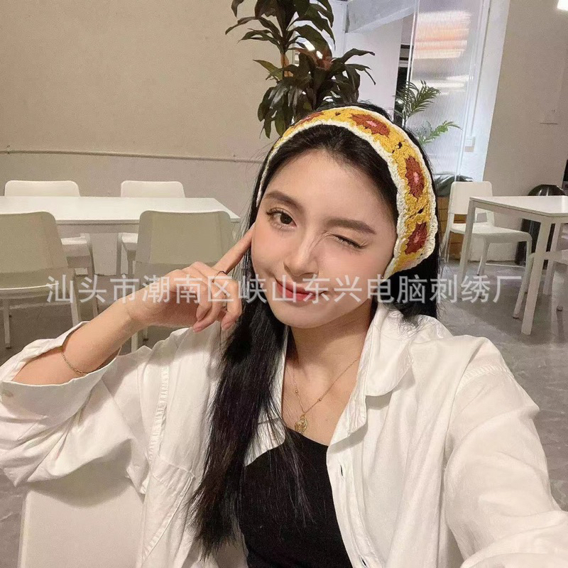 Băng đô đan len, khăn trùm đầu, băng đô chữ nhật dài thêu đội đầu