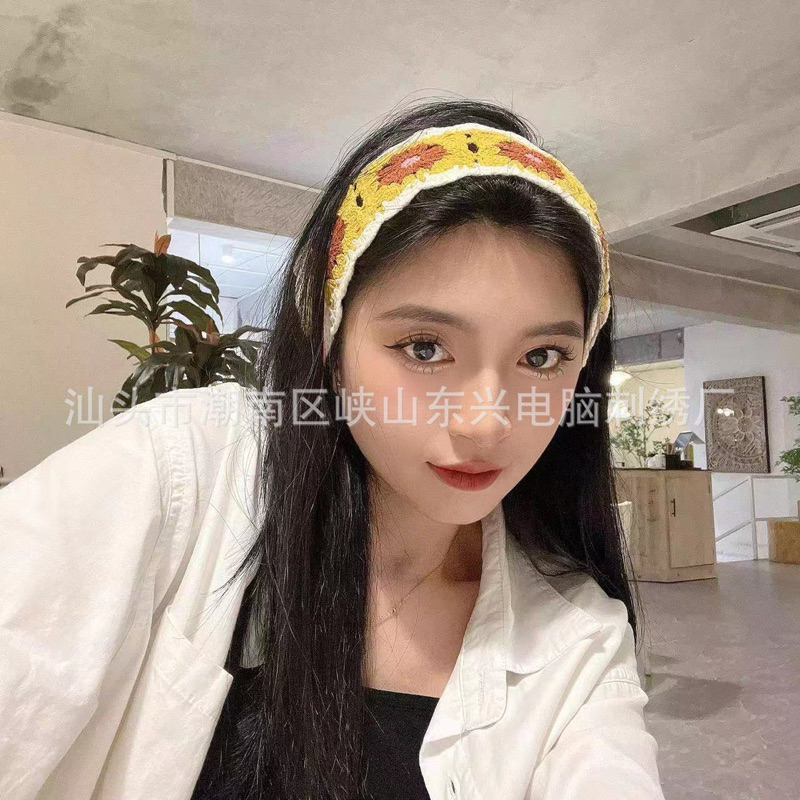 Băng đô đan len, khăn trùm đầu, băng đô chữ nhật dài thêu đội đầu