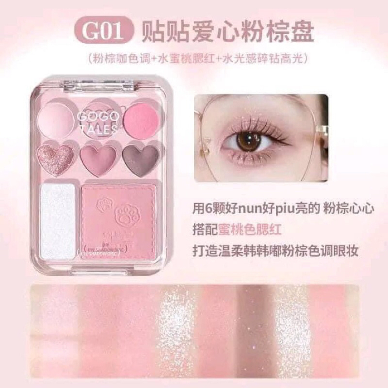 Bảng Phấn Mắt Kèm Highlight Và Má Hồng 3in1 GOGO TALES Trái Tim CAT THEME SẺIES💖