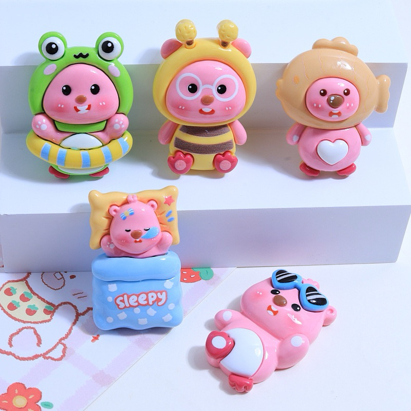 Charm LÔBY slime/  Trang Trí Hình Gấu Nhiều Chi Tiết Màu Kem Sữa Sinh Động - Giá 1 cái
