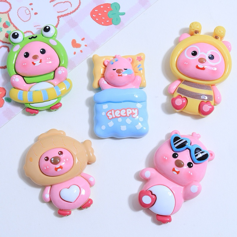 Charm LÔBY slime/  Trang Trí Hình Gấu Nhiều Chi Tiết Màu Kem Sữa Sinh Động - Giá 1 cái