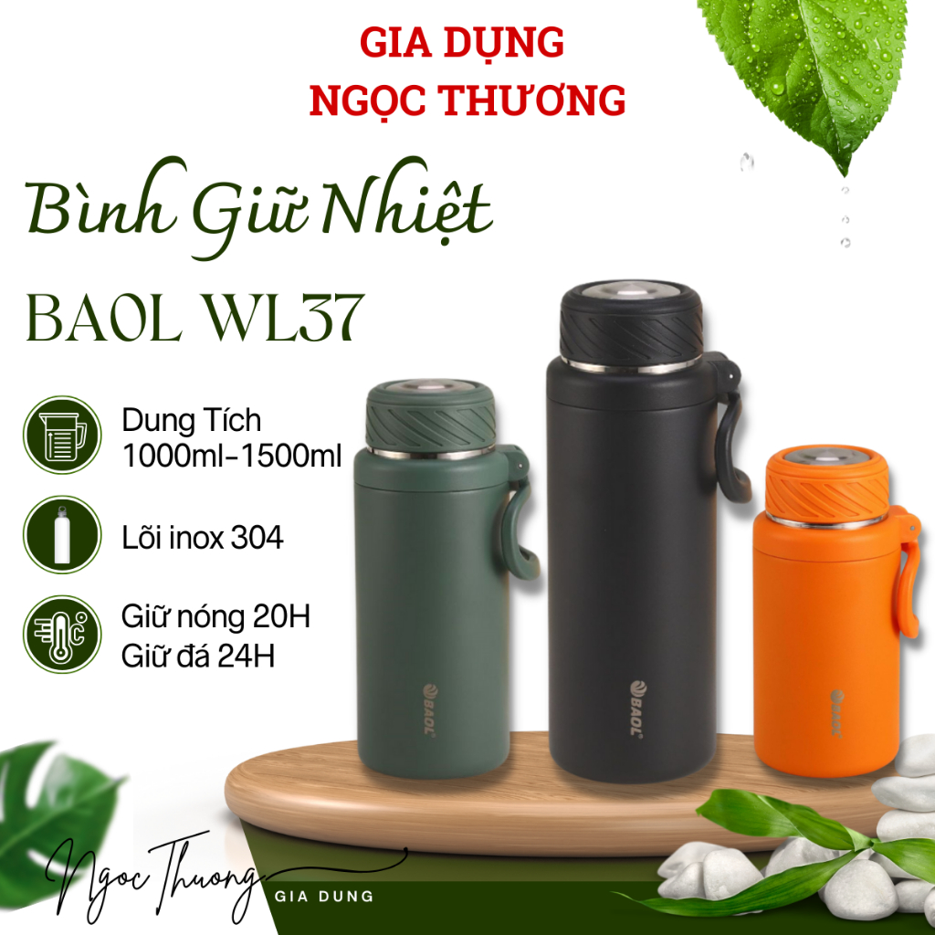 BAOL L37 Bình giữ nhiệt Inox 304 dung tích 1000ml - 1500ml tích hợp lõi lọc trà quai xách giữ nhiệt đến 20h
