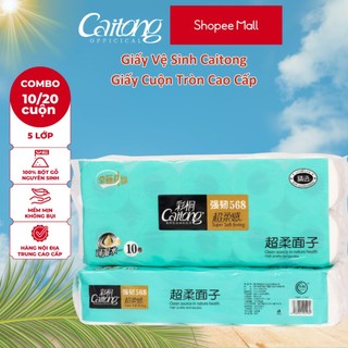 Giấy vệ sinh Caitong giấy cuộn tròn 5 lớp, mềm mịn màu xanh lá, bịch 10 cuộn