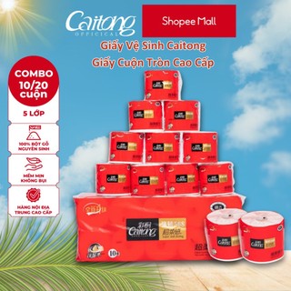 Giấy vệ sinh Caitong giấy cuộn tròn 5 lớp mềm mịn, túi màu đỏ, bịch 10 cuộn