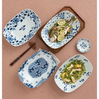 Đĩa chữ nhật sâu lòng men lam size 25cm5.8cm nhập khẩu Nhật Bản