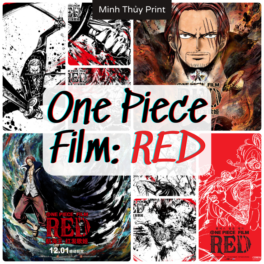 Poster One Piece Film RED, full Combo Poster Film, khổ A3-A4, Cán bóng bảo vệ, Tranh Anime, Manga, Giấy dán tường Anime