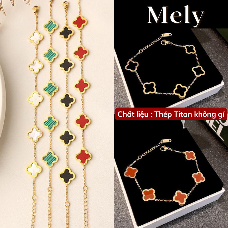 Vòng tay thép Titan mạ vàng cỏ bốn lá may mắn đa dạng màu thời trang nữ tính Mely TT71