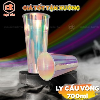 Set 10 Ly nhựa cầu vồng 700ml phi 90 kèm nắp, ly trà sữa cà phê, hàng chuẩn cao cấp.