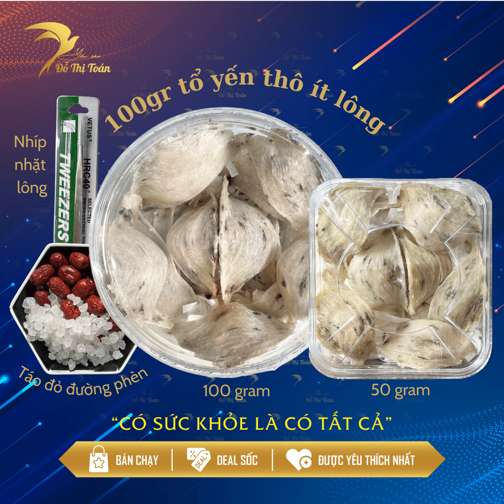Tổ yến thô Nguyên tổ ít lông- Yến sào Đỗ Thị Toán ( hộp 50 gram- 100 gram) có kèm đồ chưng- Yến sào nguyên chất