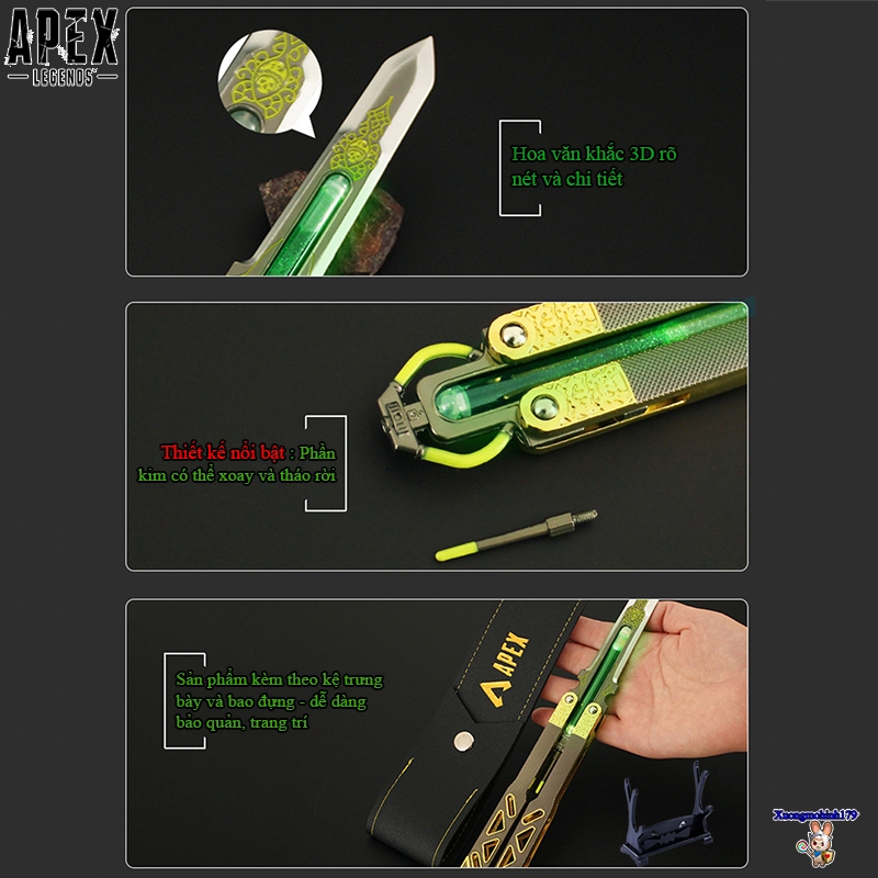 Apex Legend Mô hình Butterfly knife balisong Octane Heirloom full hợp kim 24cm kèm kệ đỡ và bao da