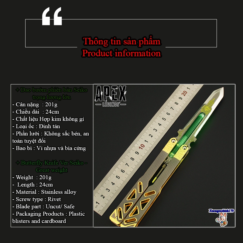 Apex Legend Mô hình Butterfly knife balisong Octane Heirloom full hợp kim 24cm kèm kệ đỡ và bao da