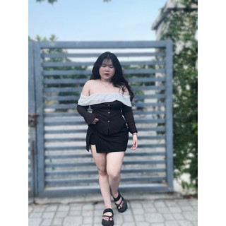 Áo thun tăm trễ vai phối voan tay loe - A16