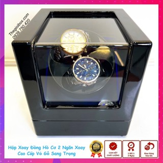 Hộp Xoay Để Cho 2 Đồng Hồ Cơ Vỏ Gỗ Có Đèn LED - Hộp Lên Cót Đồng Hồ Cao Cấp Giá Rẻ - W136