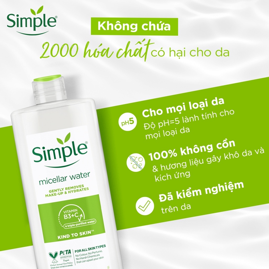 Nước Tẩy Trang Simple Kind To Skin Micellar Water Sạch Sâu Dịu Nhẹ Da Nhạy Cảm 200ml