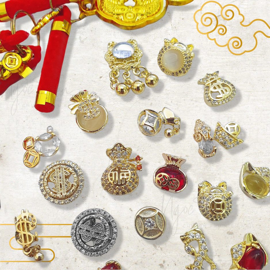 Charm Tết 2024 Cao Cấp Đính Móng | Mèo Chiêu Tài & Tiền Vàng