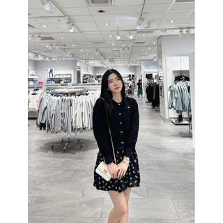 Set áo len khuy nơ kèm chân váy nơ xoè tầng