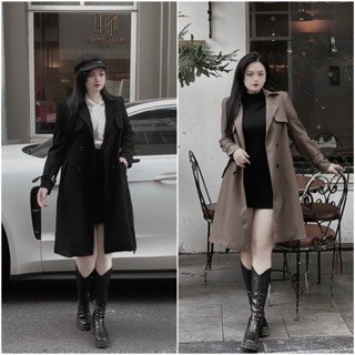 A52 Áo khoác măng tô dáng dài có đệm vai kèm đai