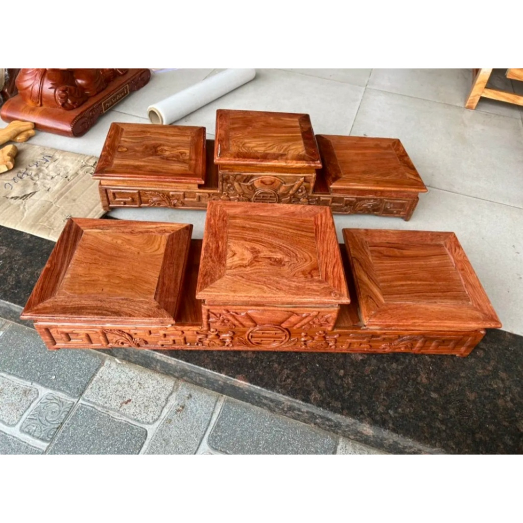 Đế tam sơn gỗ gõ-gõ hương .tam cấp gỗ -bục kê bát nhang nhiều kích thước mặt 14-16-18-20-22 cm NN.