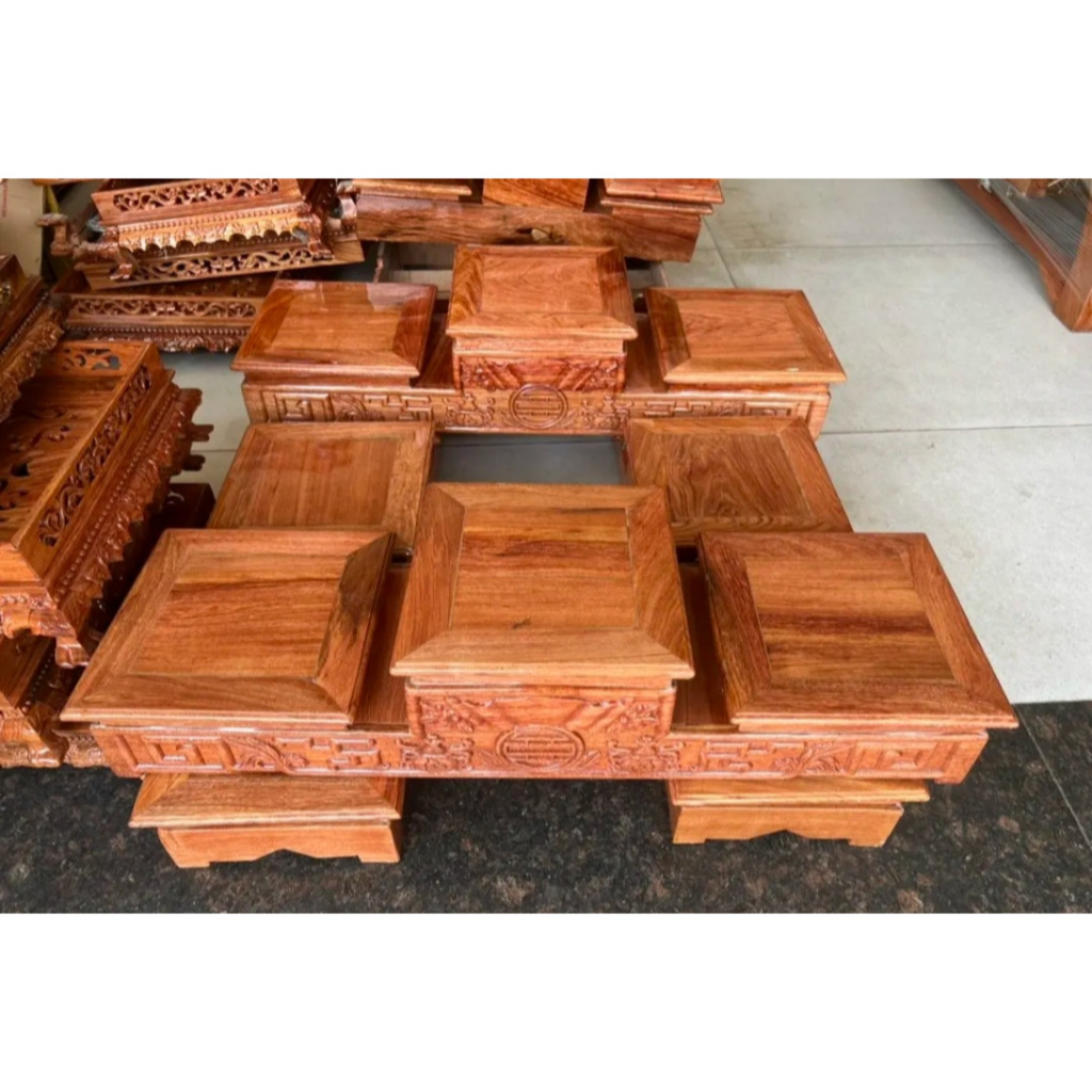 Đế tam sơn gỗ gõ-gõ hương .tam cấp gỗ -bục kê bát nhang nhiều kích thước mặt 14-16-18-20-22 cm NN.
