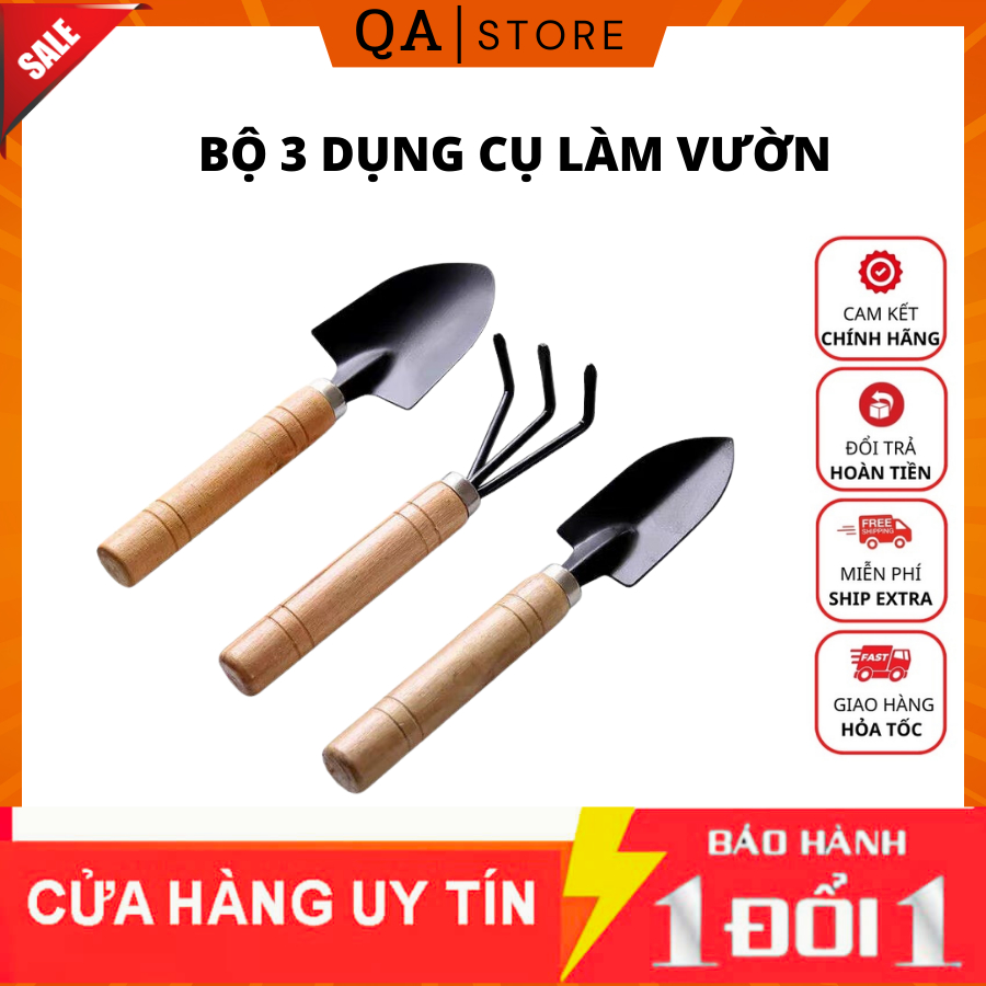 Bộ 3 Món Dụng Cụ Làm Vườn To (Xẻng Làm Vườn - Xới Đất - Cào Đất)