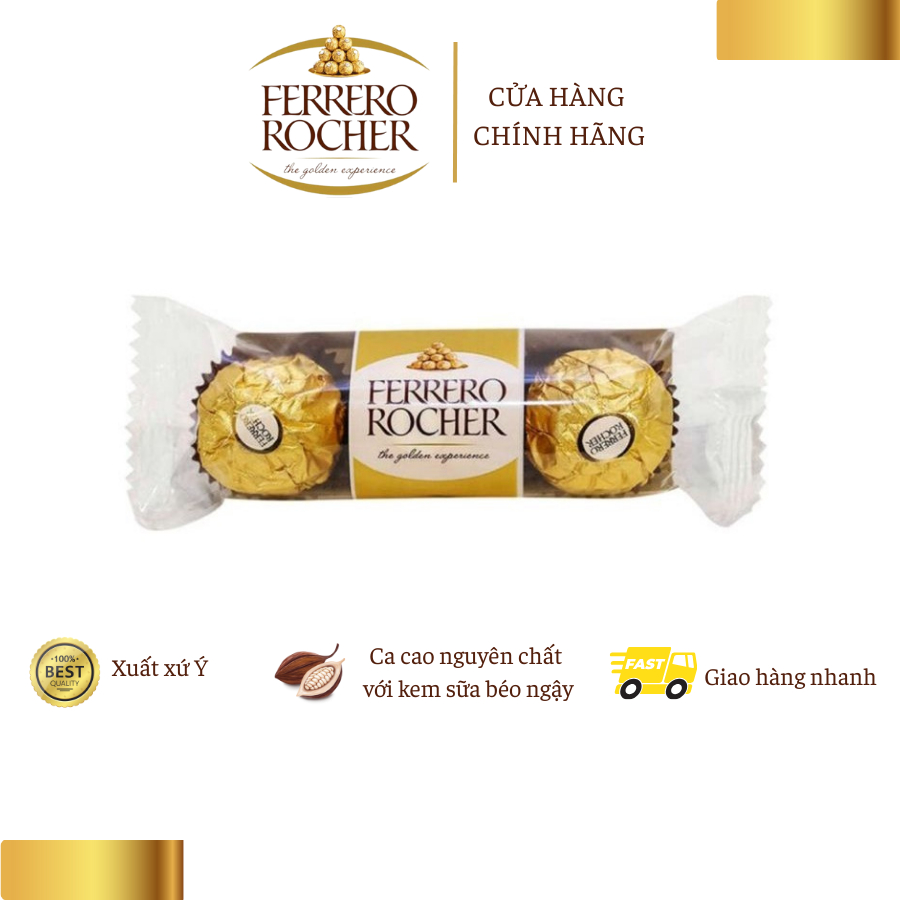 Kẹo Socola Chocolate Ferrero Rocher của Ý 3 viên - 37,5G