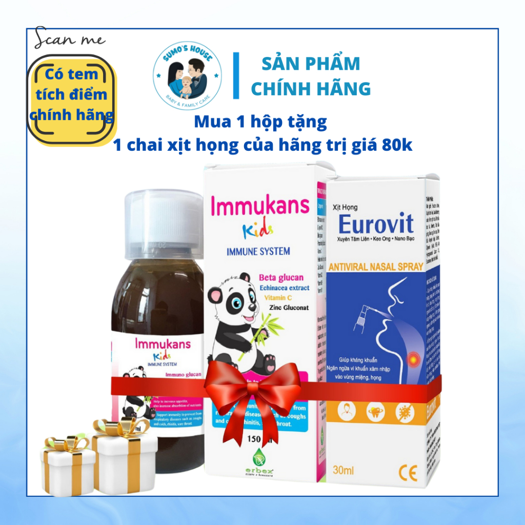 Immukans Kids - Bổ sung Vitamin và Betaglucan giúp Tăng Sức Đề Kháng Cho Bé (150ml)