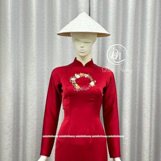 Áo dài thêu tay Đinh Hương lụa nữ hoàng thêu họa tiết vòng tròn hoa