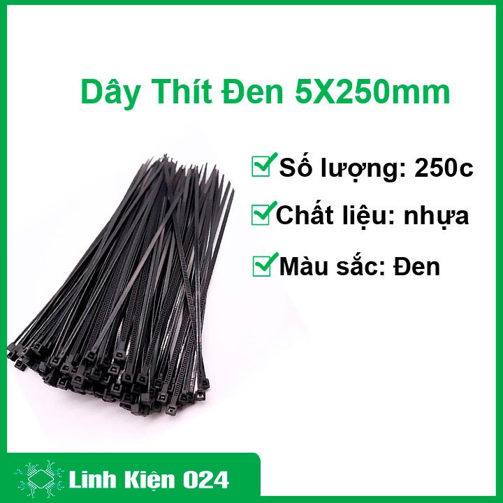 Gói 250PCS dây thít đen 5X250mm