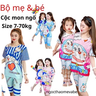 TỔNg HỢP Đồ bộ mẹ và bé mẫu doaremon quần ngố chất thun thái in 3D mềm, mịn, mát, không nhăn, k xù lông