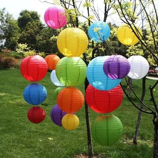 Lồng đèn giấy lụa, đèn lồng nhiều màu, đèn lồng nhiều màu trang trí trung thu, lễ hội, Tết cổ truyền
