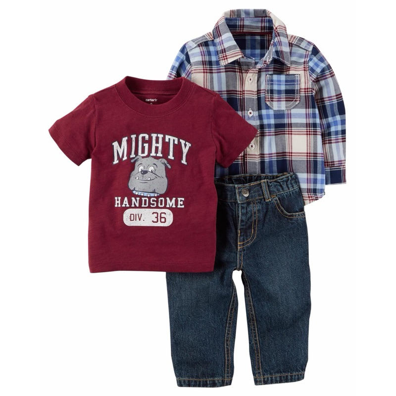 Set 3 Món Bé Trai Sơ Mi+Áo Pull Jean CT