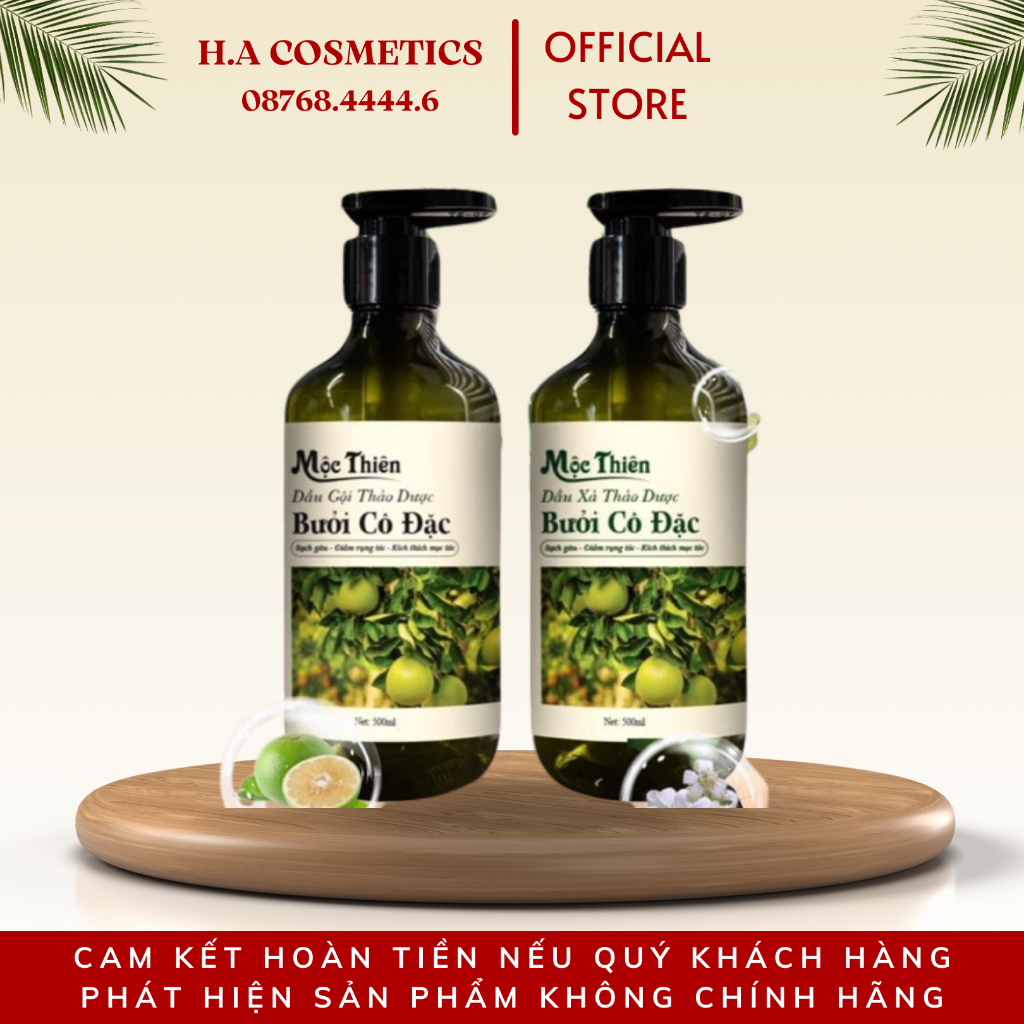 Dầu Gội Xả Bưởi Mộc Thiên, Mềm Mượt Phục Hồi Mọc Tóc 500ml x2