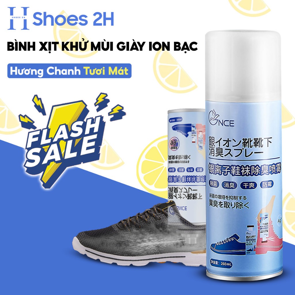 Bình xịt lạnh khử mùi hôi giày dép nano bạc hạn chế vi khuẩn shoes 2h lọ 260ml, làm thơm tủ giày, tất, vớ chân, quần áo.