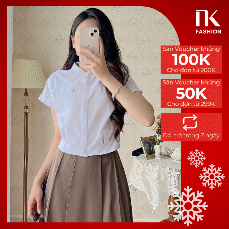Áo Sơ Mi Nữ 2 Túi Ngực UKSM2305002 NK Fashion Thời Trang Công Sở Nữ, Kiểu Dáng Hàn, Trẻ Trung Năng Động, Vải Mát