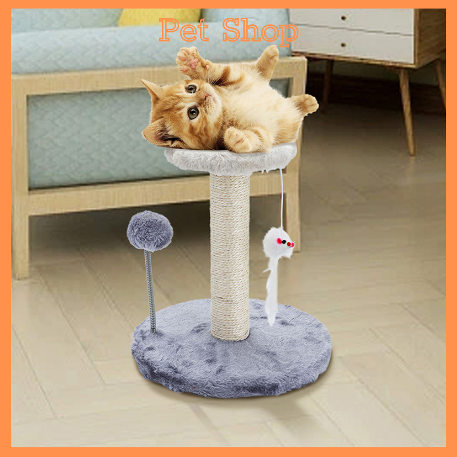 Khung leo trèo trụ cào móng 2 lớp kèm đồ chơi thú cưng cho mèo, Cây đồ chơi cho mèo, Trụ cào móng mèo