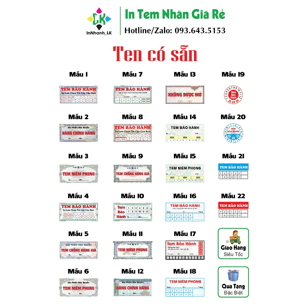 In tem bảo hành, tem vỡ dai, vỡ giòn, tem niêm phong theo yêu cầu