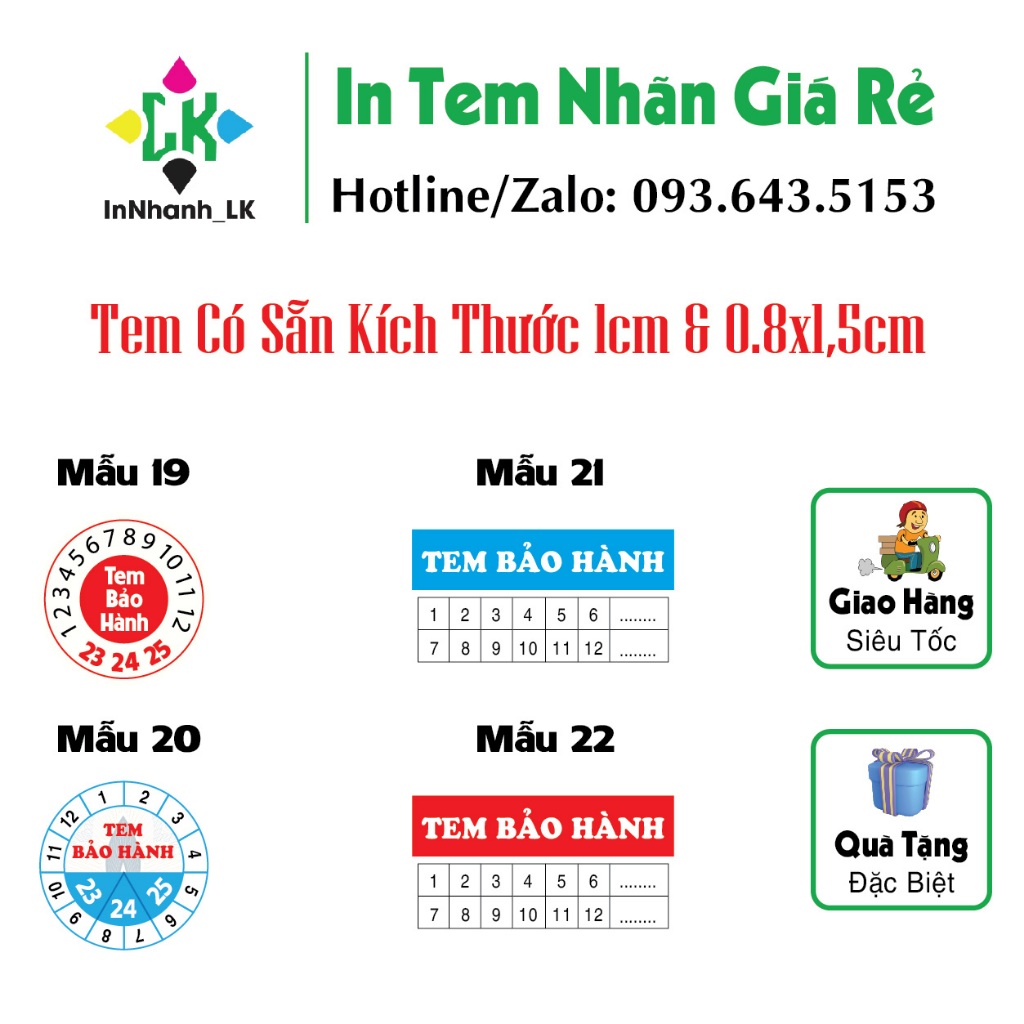 Tem vỡ, tem bảo hành, tem niêm phong, tem dán khi mở hàng, tem chống hàng giả, hàng có sẵn