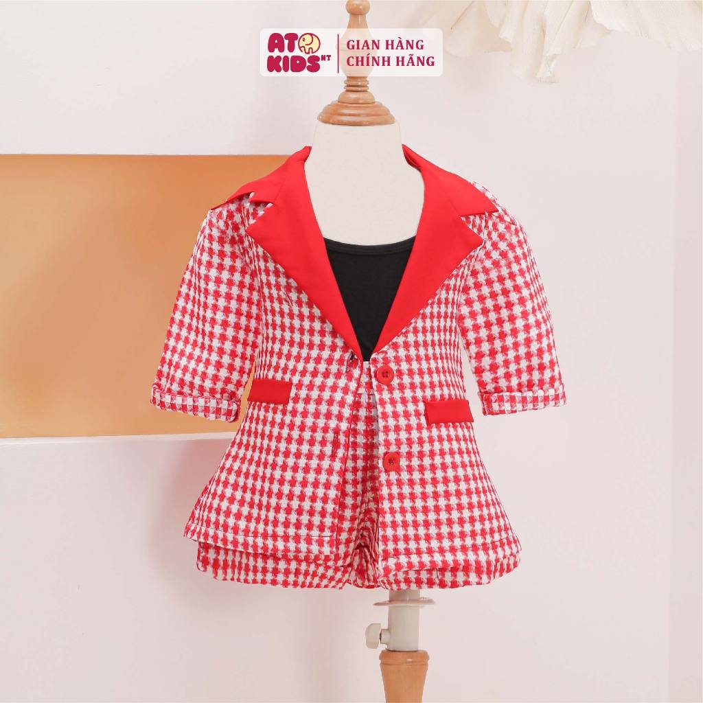 Vest cho bé gái ATOKIDS sành điệu, vest bé gái tay dài mix quần dễ thương màu đen, đỏ, vàng từ 1 tuổi đến 10 tuổi AT 49