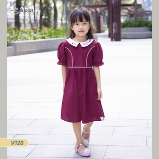 V120 Váy trẻ em thiết kế Thêu Xinh House Màu Đỏ Cherry Cho Bé Gái (1 - 10 Tuổi)