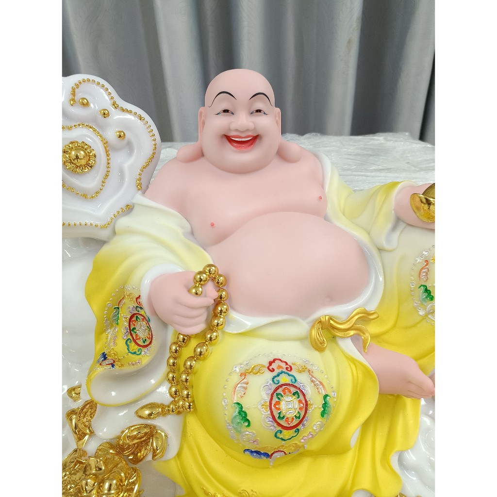 Tượng Phật Di Lặc ngồi gậy như ý 19 inch cao 32cm ngang 46cm sâu 30cm