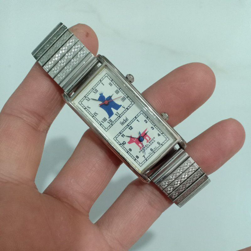 Đồng hồ si nam nữ mặt vuông tank dài hiệu HECKER hoạt động 2 máy độc lạ hàng sưu tầm độ mới cao 92%