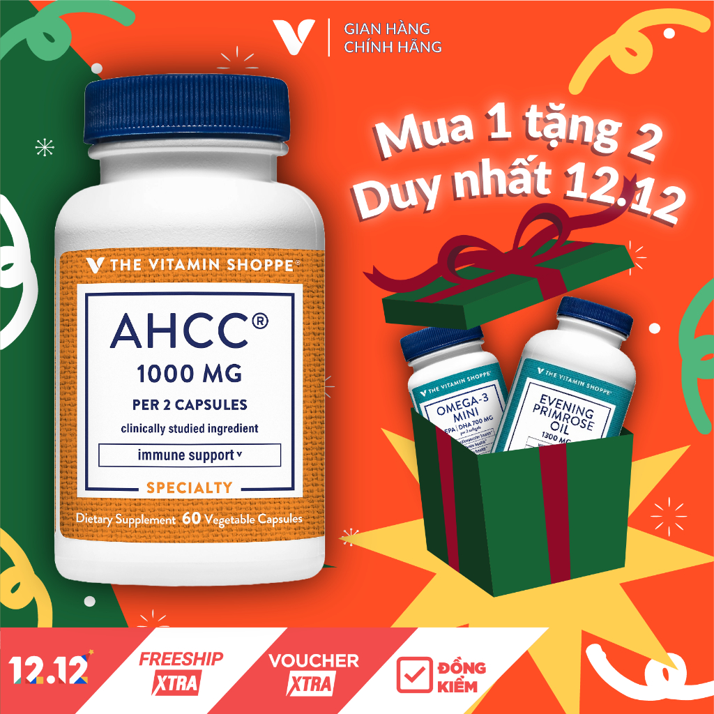 Viên Uống Tăng Sức Đề Kháng & Tế Bào Miễn Dịch The Vitamin Shoppe AHCC 1000MG 60 viên