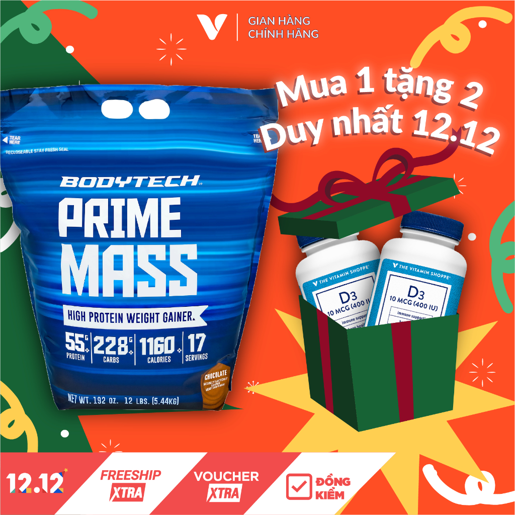 Bột hỗ trợ phát triển cơ bắp BODYTECH Prime Mass Vanilla 5.44kg