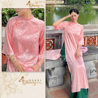 Áo dài cách tân nữ Gấm Hồng dáng Suông Xưa đính nơ Chaang may sẵn áo dài xuông bầu rộng dự tiệc cưới lễ tết đẹp ADC766