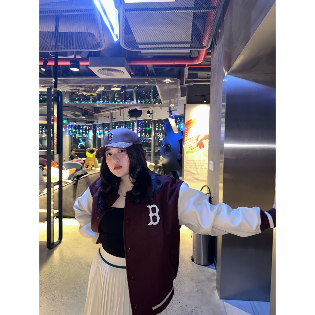 [100% AUTHENTIC - KÈM ẢNH THẬT] Áo Khoác Bomber MLB Wool Cursive Sleeve Color Varsity Jacket Boston 