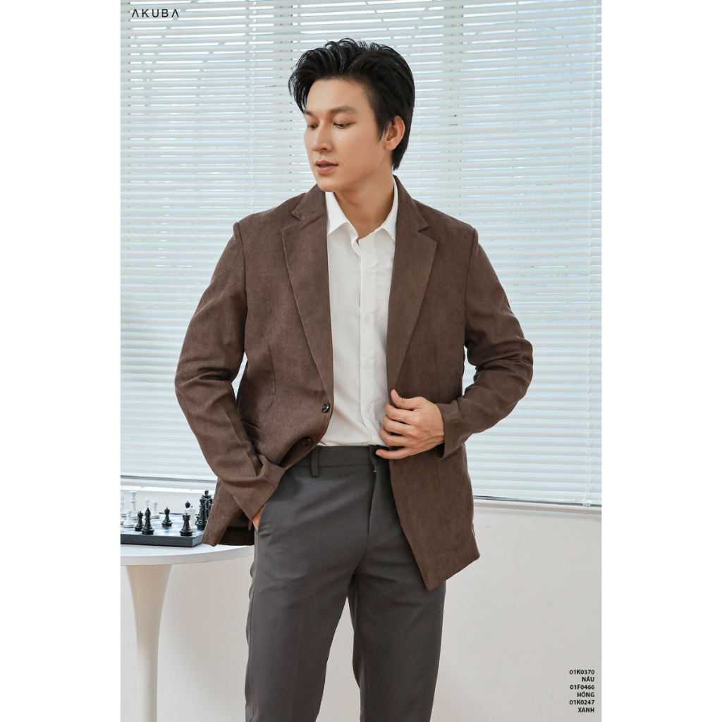 Áo khoác blazer nam AKUBA form skinny, ít nhăn, đứng form, áo vest nam phong cách Hàn Quốc 01K0370