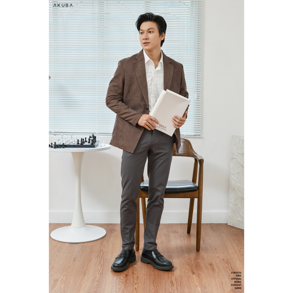 Áo khoác blazer nam AKUBA form skinny, ít nhăn, đứng form, áo vest nam phong cách Hàn Quốc 01K0370
